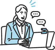 ウェブカメラ越しにチャットやオンラインミーティングをする女性。